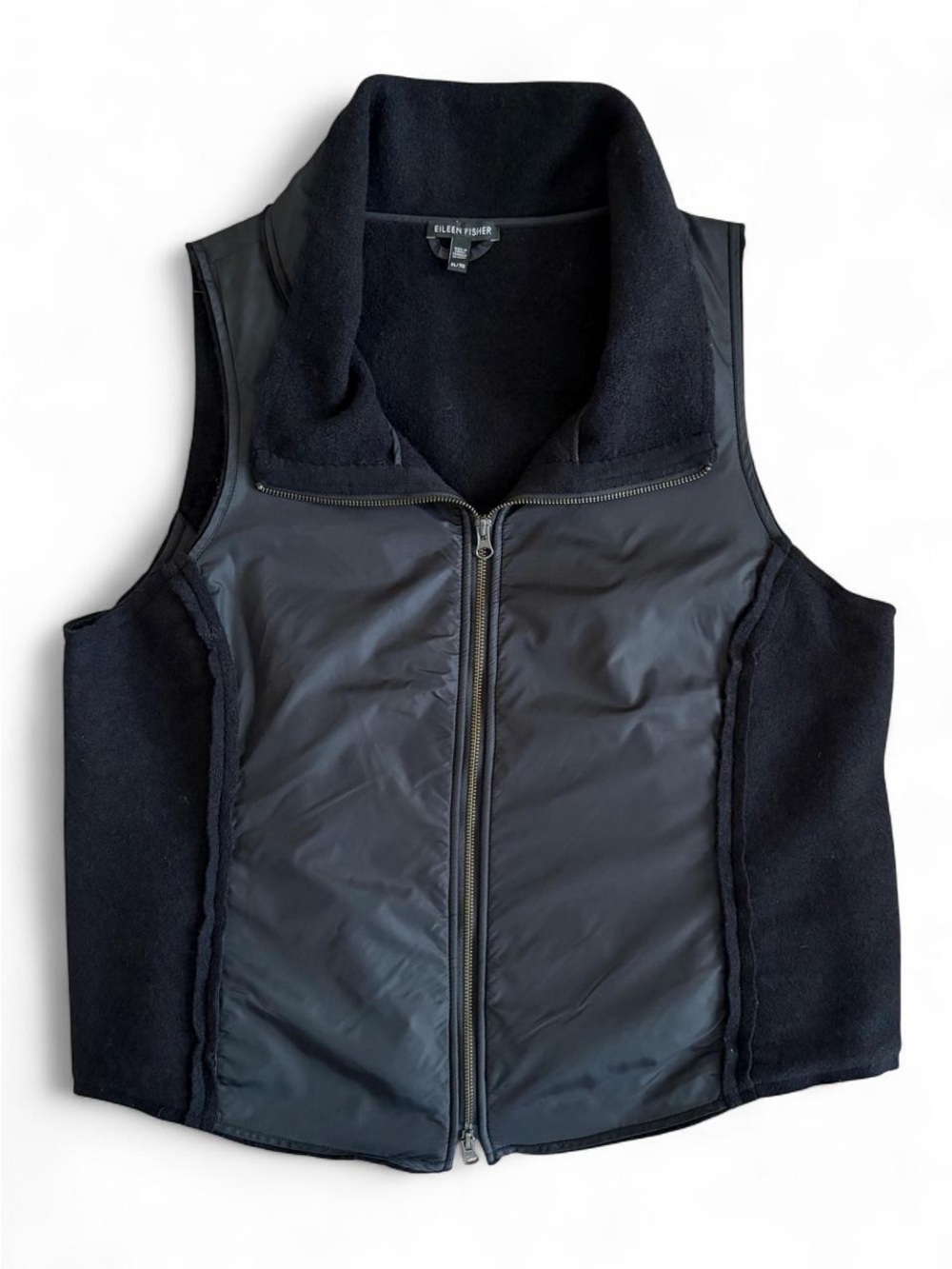 Eileen Fisher $298 Boiled Wool Nylon Stand Up Collar Vest Size XL Ski Layering